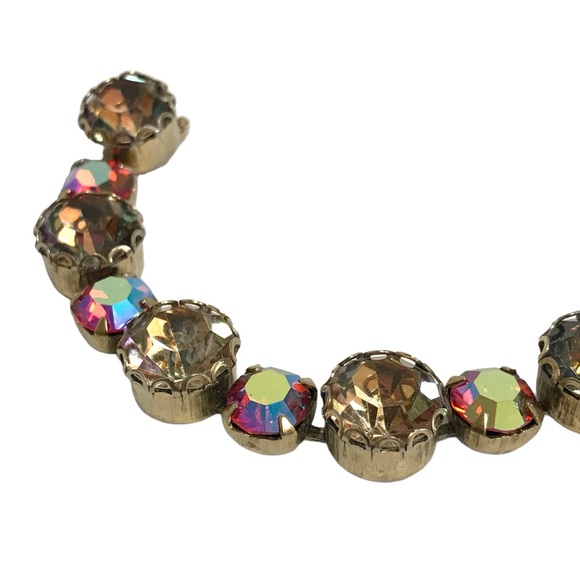 Regency Vintage Crystal Rhinestone Tennis Bracelet Carnival Glass Black Tones - Picture 7 of 8